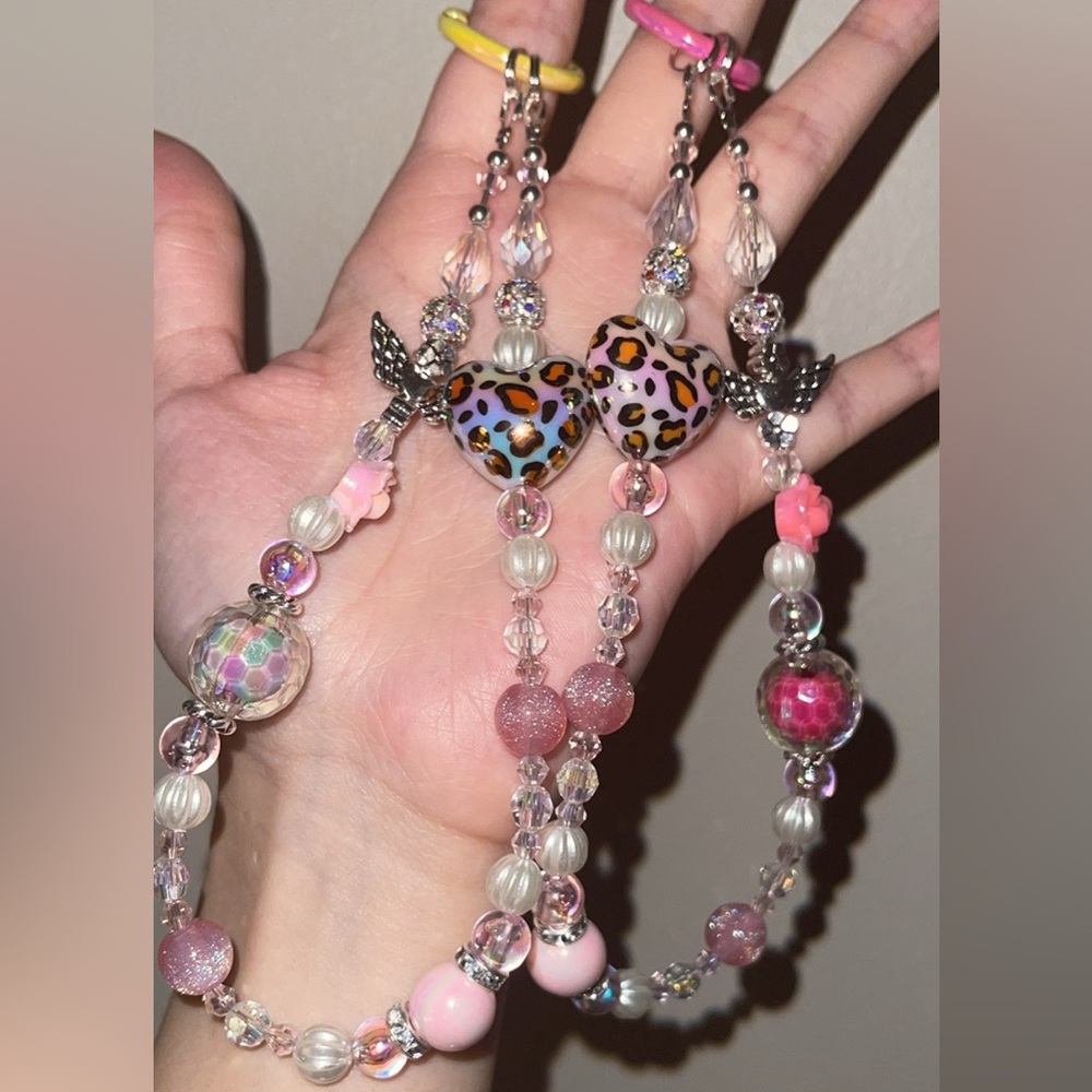 Leopard Heart Beaded Phone Charm Set